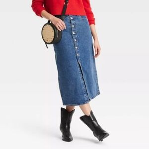 NWT Universal Thread Medium Wash A Line Midi Denim Skirt Size 4